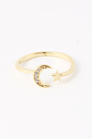 Crescent Moon And Star Cuff Ring 5FAE5